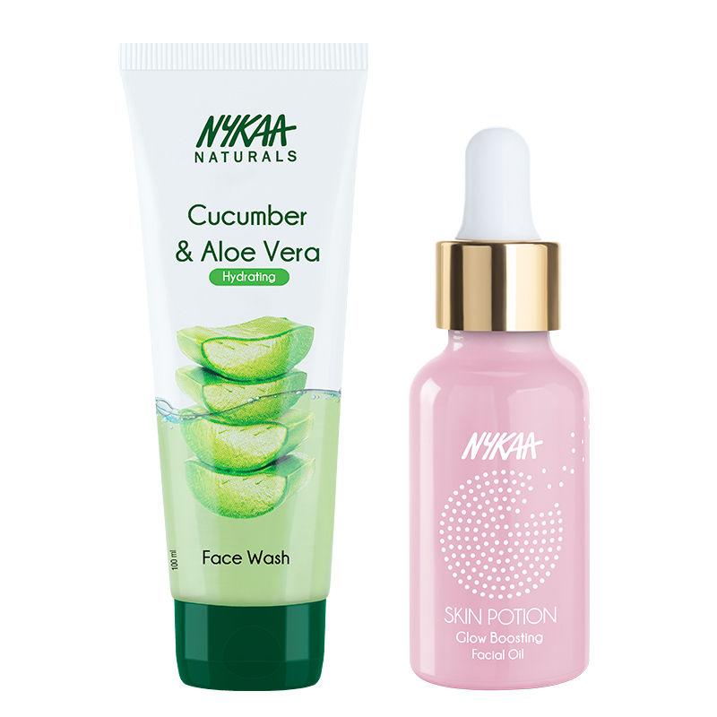nykaa naturals hydrating face wash + skin potion glow boosting facial oil combo
