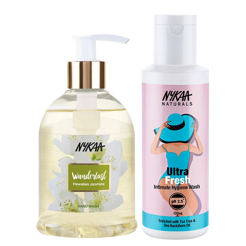 nykaa naturals ultra fresh intimate hygiene wash & wanderlust handwash combo