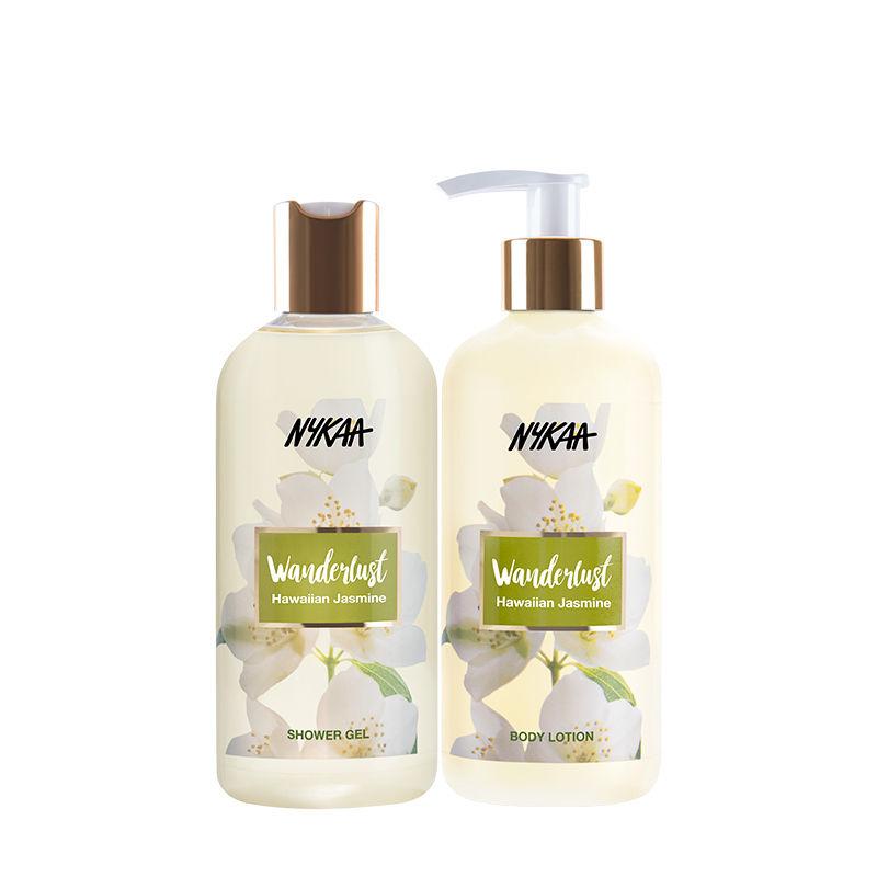 nykaa wanderlust hawaiian jasmine shower gel + body lotion combo