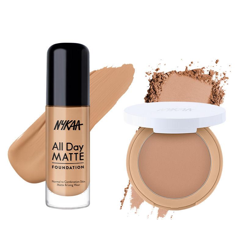 nykaa all day matte long wear foundation + compact - maple