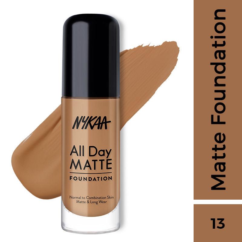nykaa all day matte long wear liquid foundation with pump - honey 13