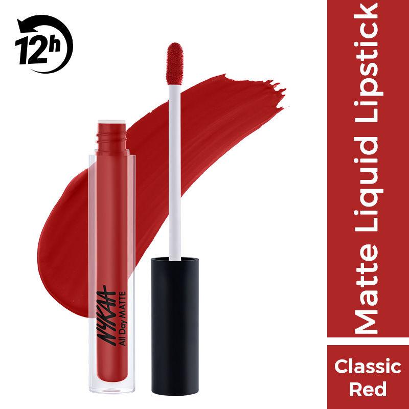 nykaa all day matte waterproof, transfer proof, mask proof, 12h liquid lipstick - cool cop