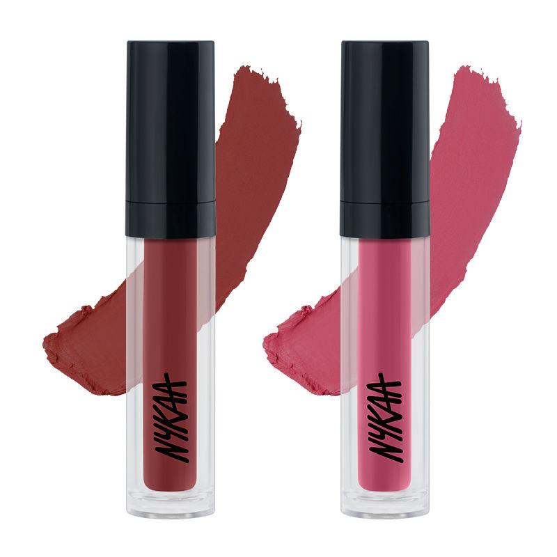 nykaa cosmetics matte tattoo liquid lipstick set of 2 - key & rose
