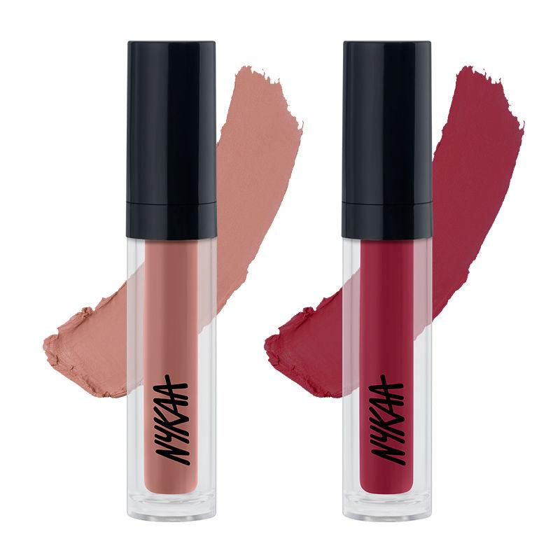 nykaa cosmetics matte tattoo liquid lipstick set of 2 - wine & compass