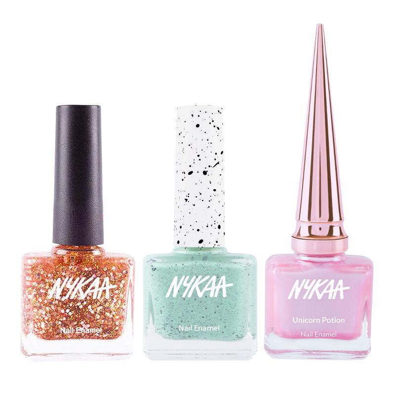 nykaa cosmetics nail art combo - boujee rose gold + mint thins + pink pony combo