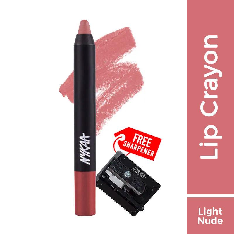 nykaa matte-illicious lip crayon lipstick with free sharpener - lacy luck 10