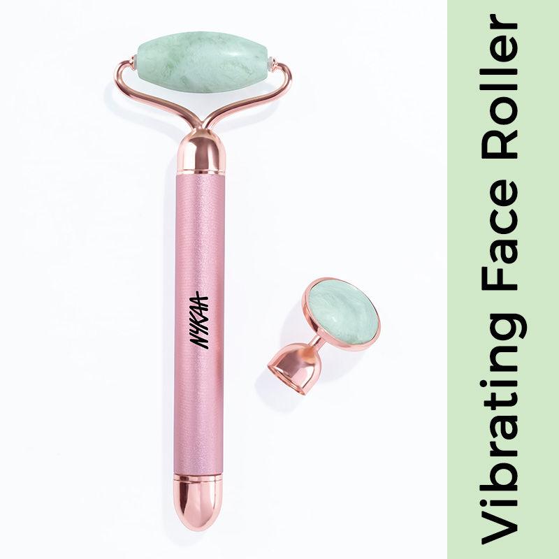 nykaa naturals 2 in 1 vibrating face roller with under eye massager - green jade