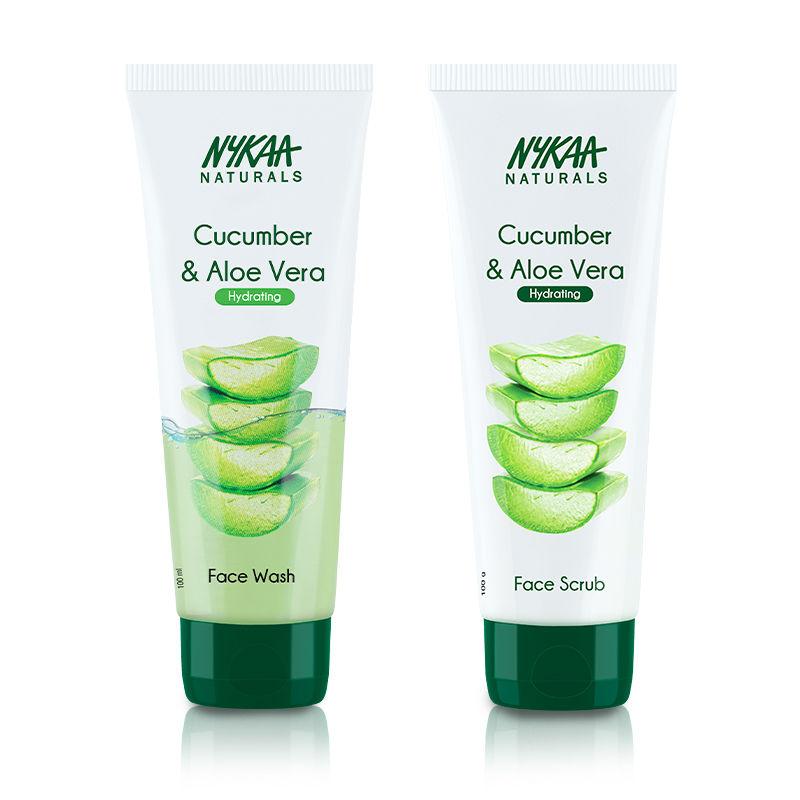 nykaa naturals cleanse & exfoliate combo - cucumber & aloe vera face wash & face scrub