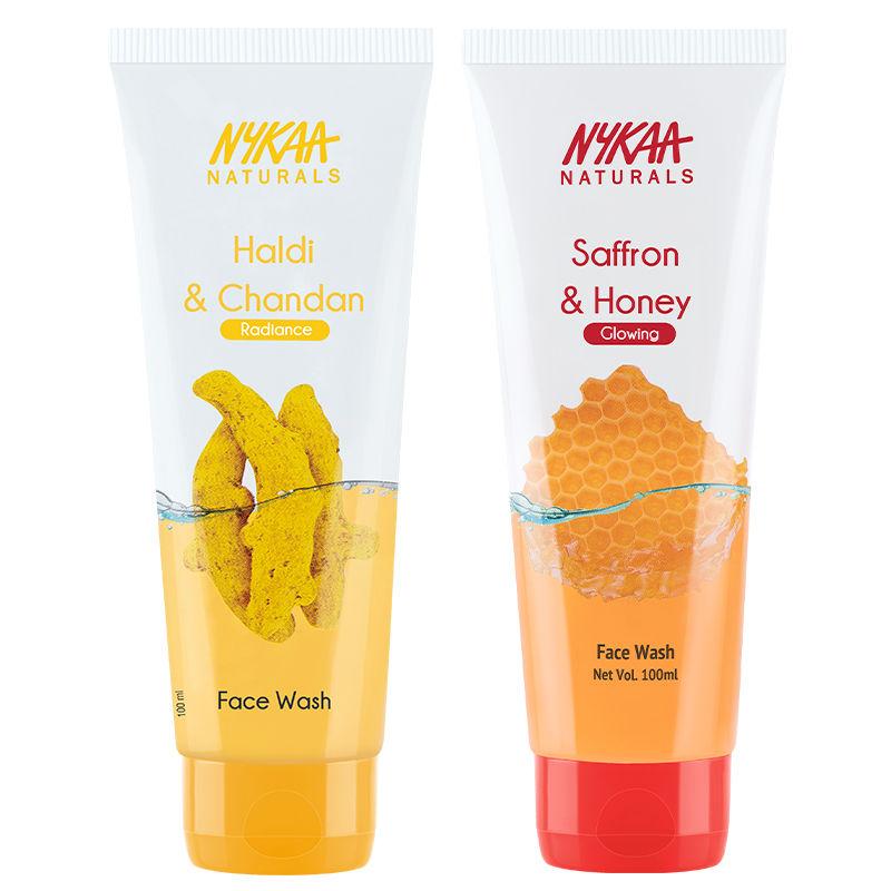 nykaa naturals radiant & glowing skin face wash combo - haldi & chandan + saffron & honey