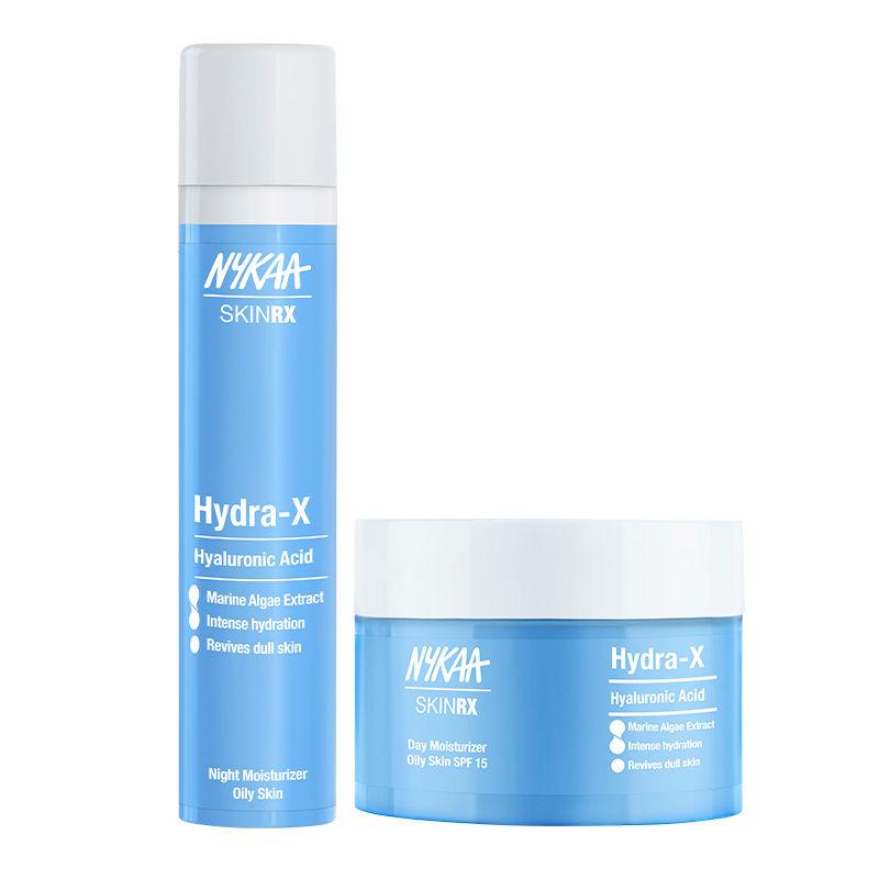 nykaa skinrx am/pm routine combo for oily skin with hyaluronic acid moisturizers