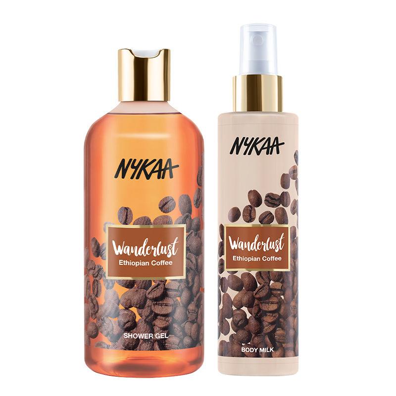 nykaa wanderlust ethiopian coffee combo - shower gel + body milk