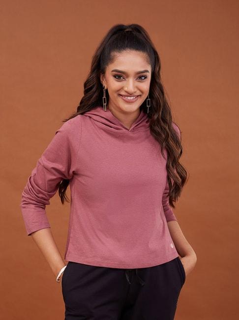 nykd essential cotton modal full sleeve hoodie top in relaxed fit
