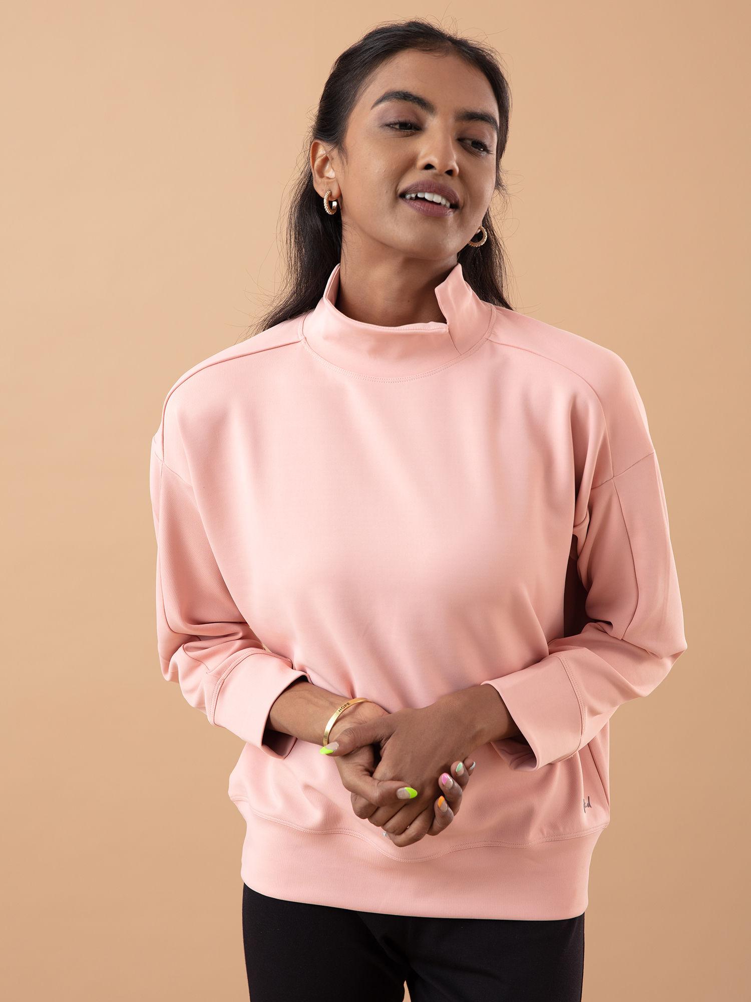 nykd all day casual chic high neck sweatshirt - nyat157 pink