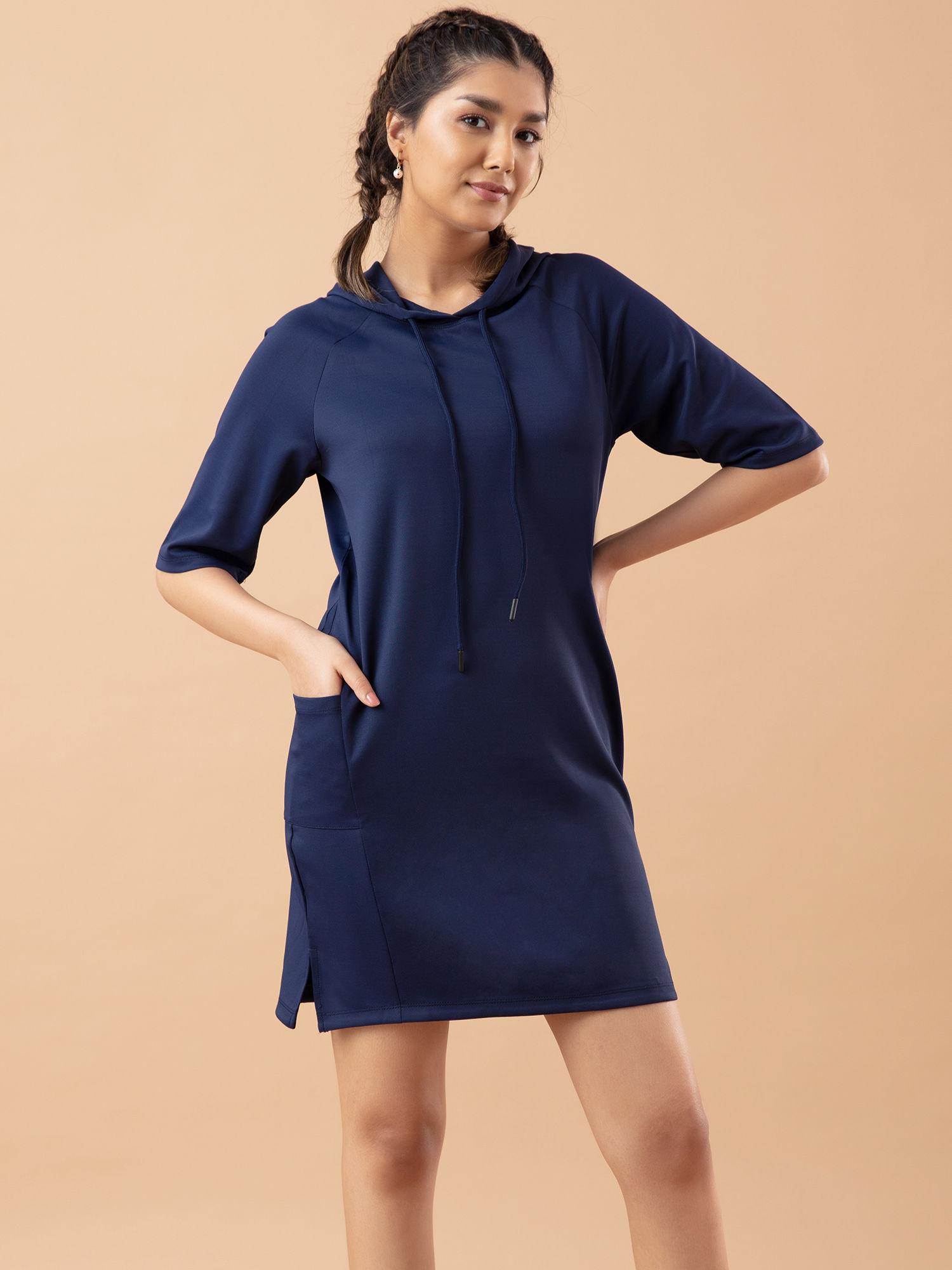 nykd all day casual chic hoodie dress - nyat143 peacoat
