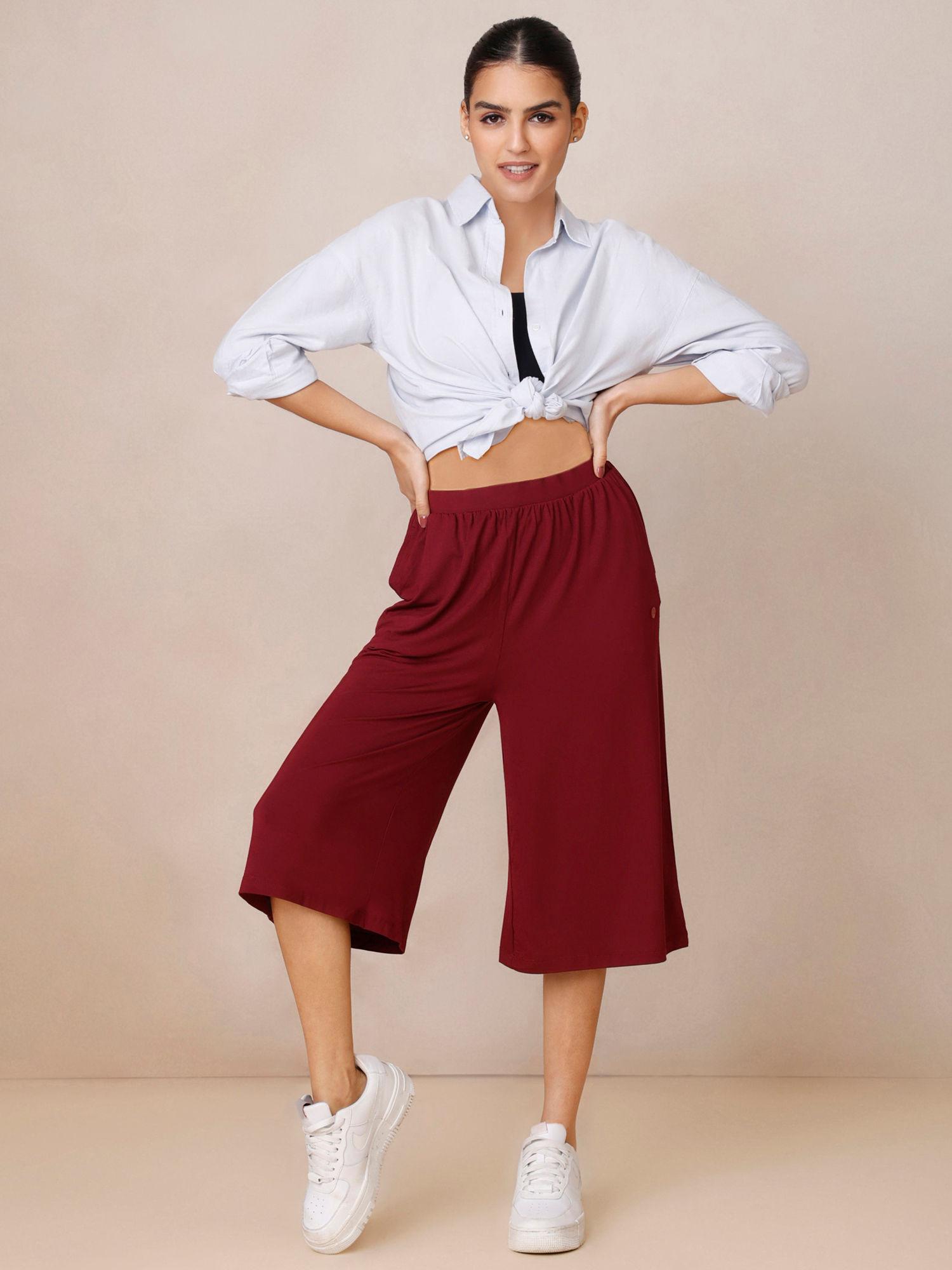 nykd all day sooo comfy super soft modal lounge culottes nyle059 windsor wine