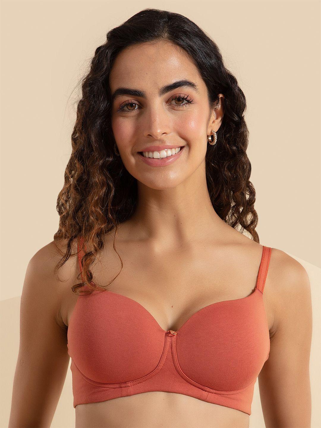 nykd solid lightly padded cotton underwired medium coverage t-shirt bra - nyb094