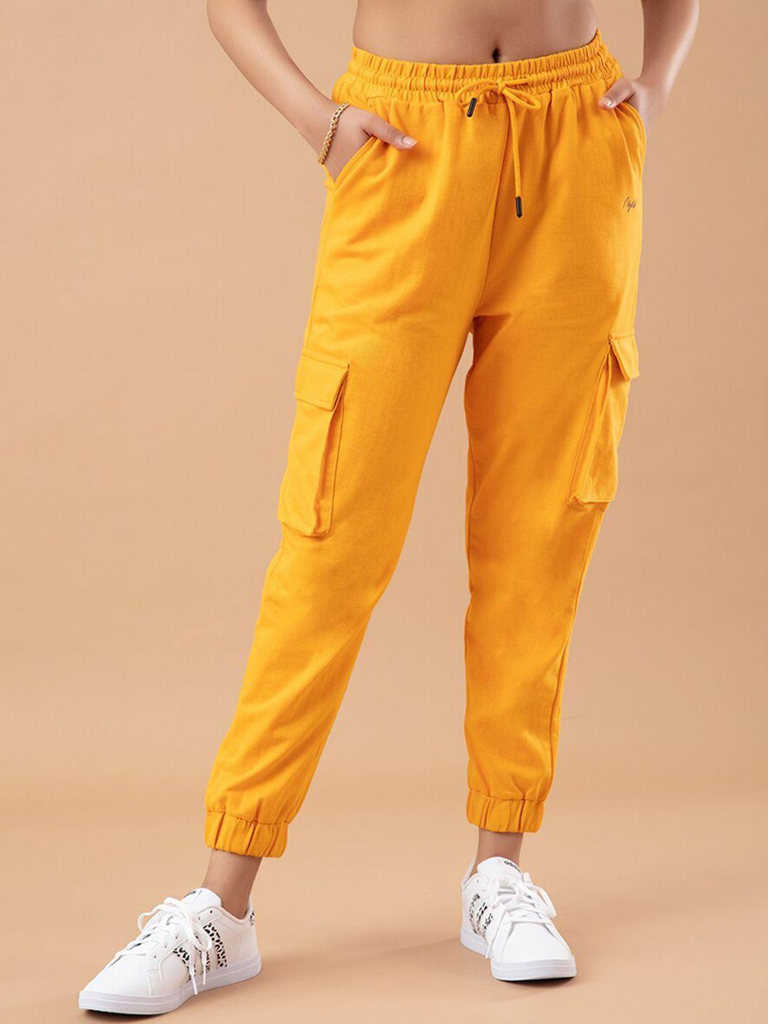 nykd women yellow solid cotton joggers