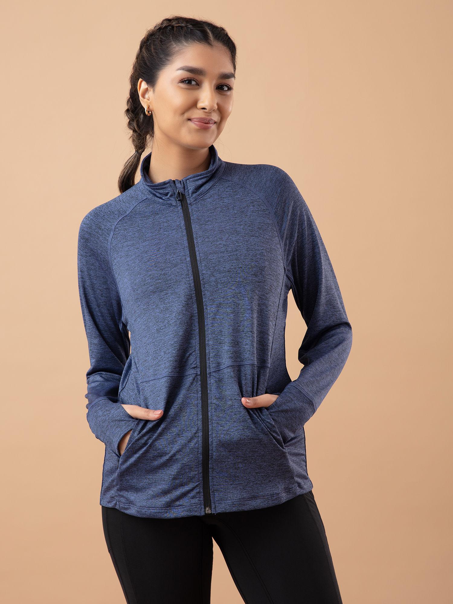 nyks all day classic running jacket - nyk095 dark blue melange