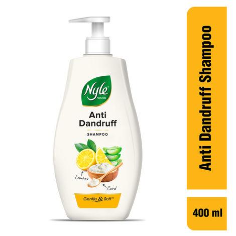 nyle naturals anti-dandruff shampoo, with curd, lemon and aloe vera, gentle & soft,ph balanced and paraben free, for men & women, 400ml