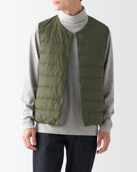 nylon light-weight pocketable collarless down vest