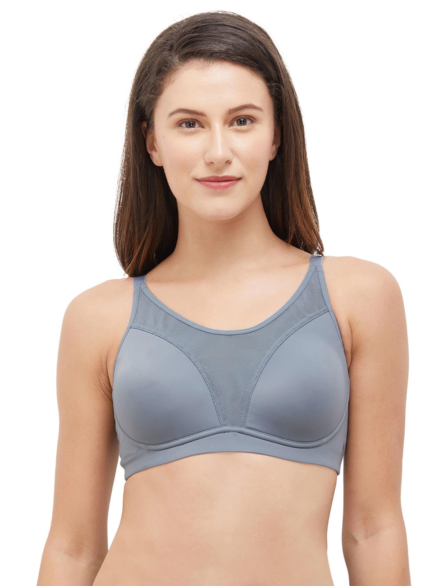 nylon padded motion wear non-wire sports bra - grey