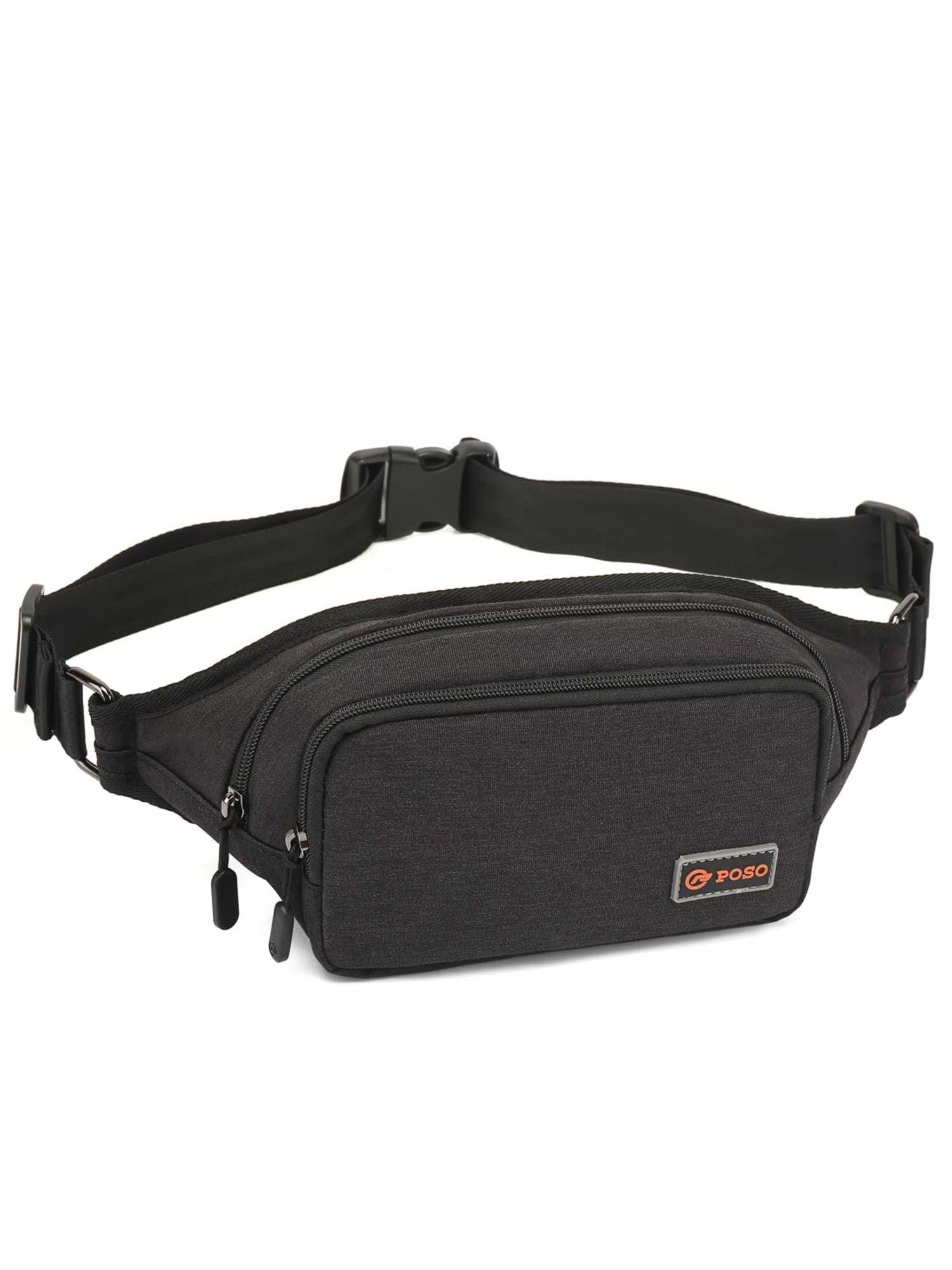nylon waist bag travel pouch with adjustable strap - black
