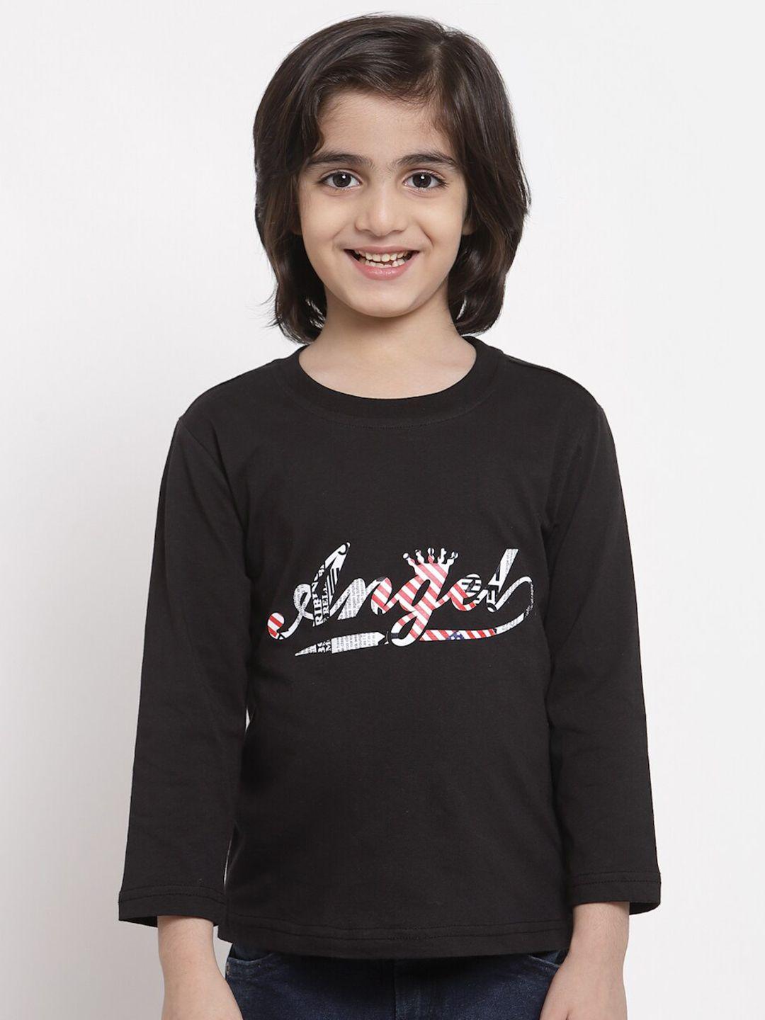 nynsh- pluss kids boys black typography printed cotton t-shirt