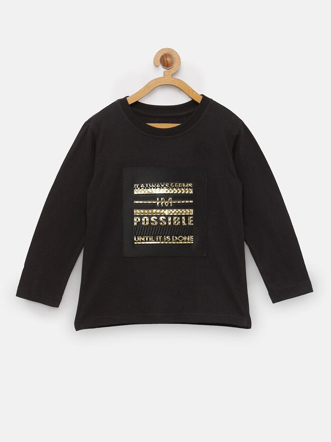 nynsh- pluss kids boys black typography printed cotton t-shirt