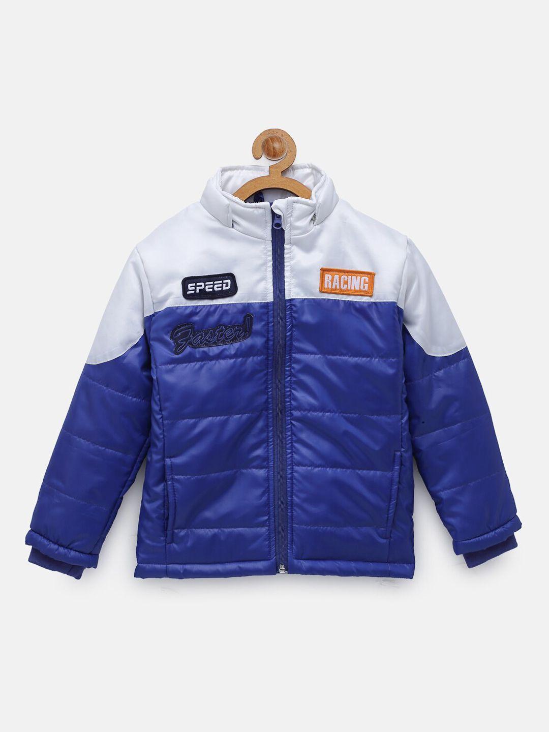 nynsh- pluss kids boys blue colourblocked puffer jacket with patchwork