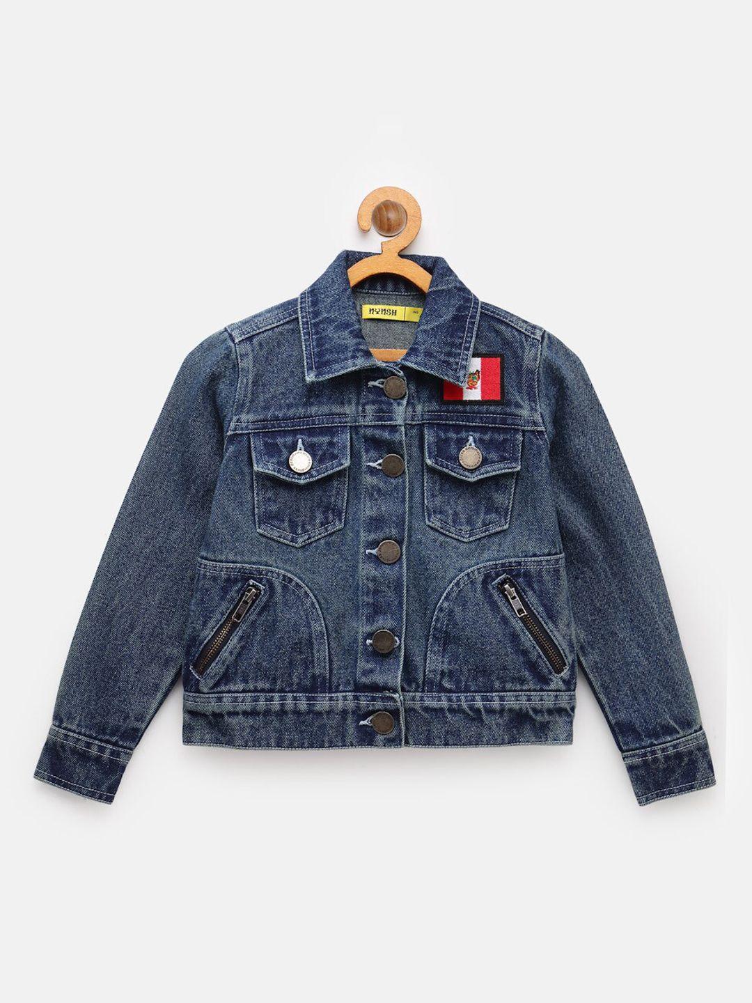 nynsh- pluss kids boys blue washed denim jacket with patchwork