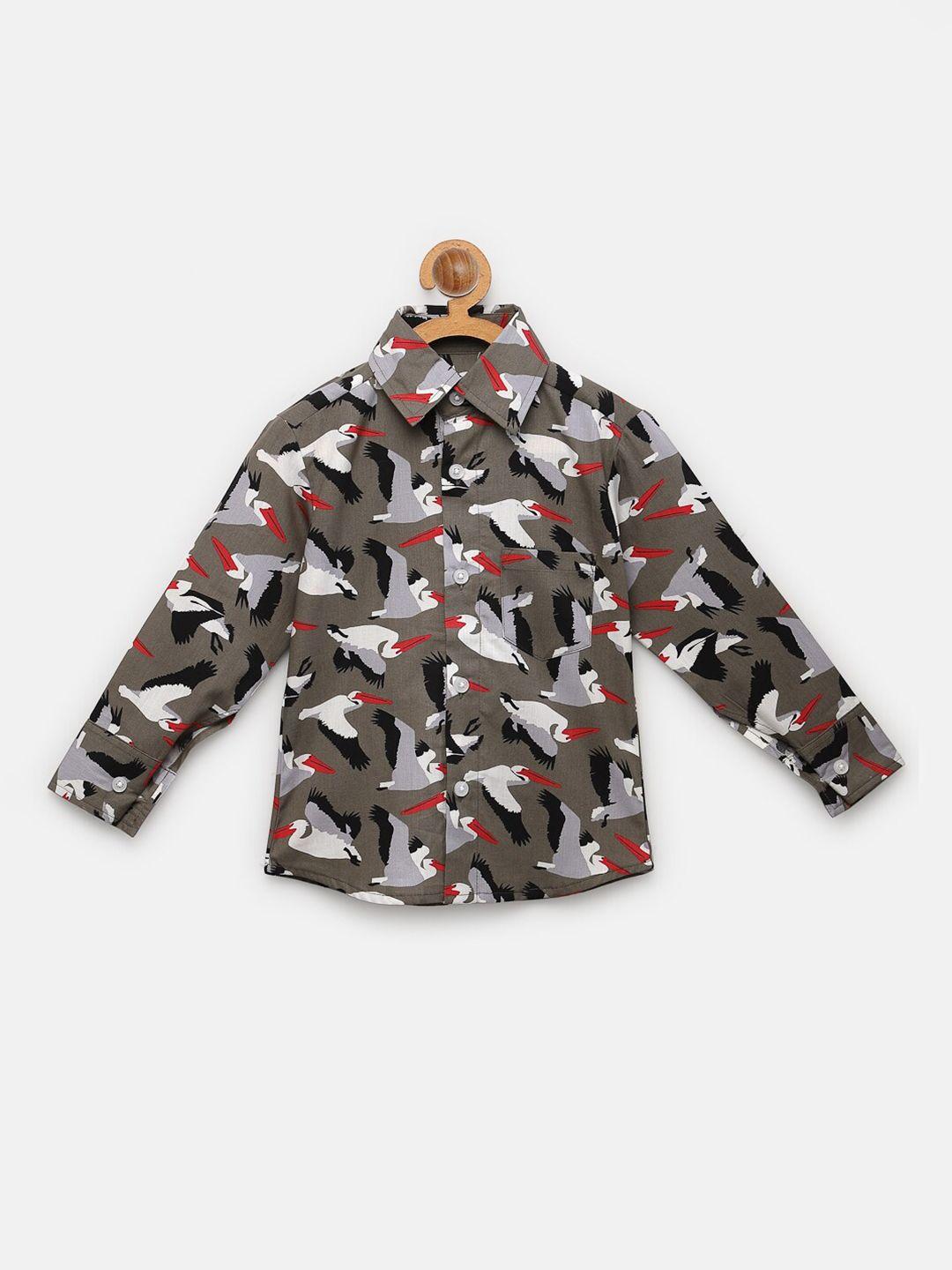 nynsh- pluss kids boys brown graphic printed cotton casual shirt