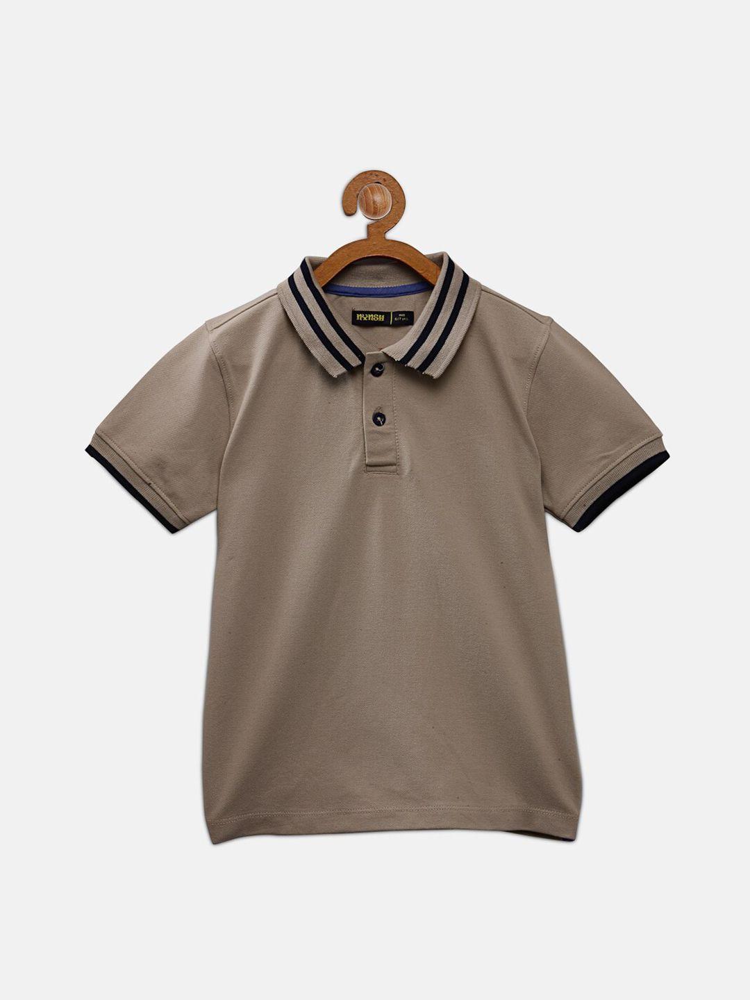 nynsh- pluss kids boys brown polo collar pure cotton t-shirt