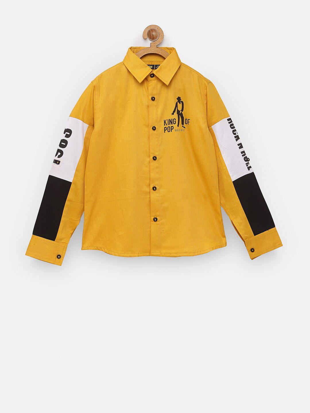 nynsh- pluss kids boys mustard colourblocked casual shirt