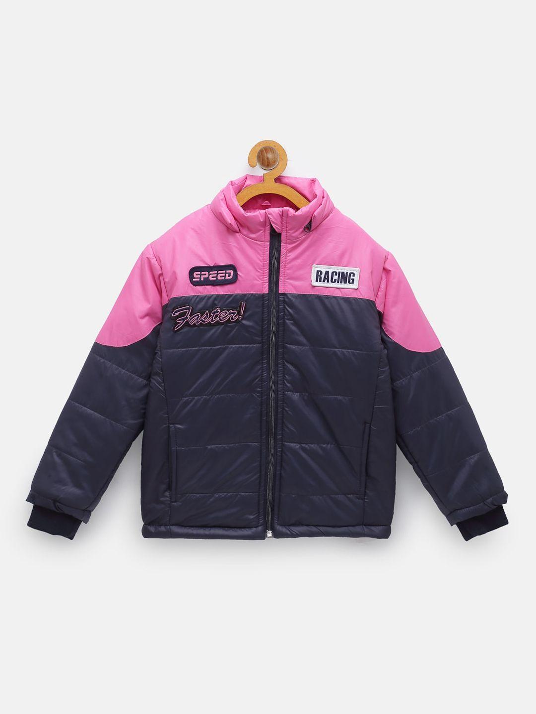 nynsh- pluss kids boys navy blue & pink padded jacket with patchwork