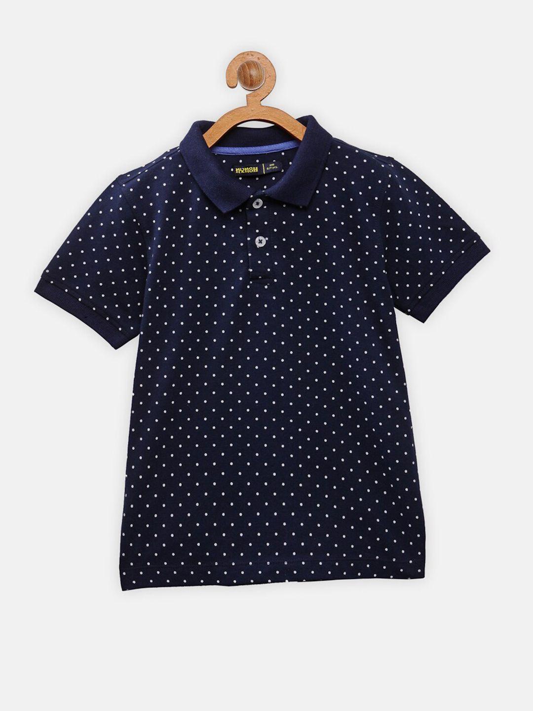 nynsh- pluss kids boys navy blue printed polo collar cotton t-shirt