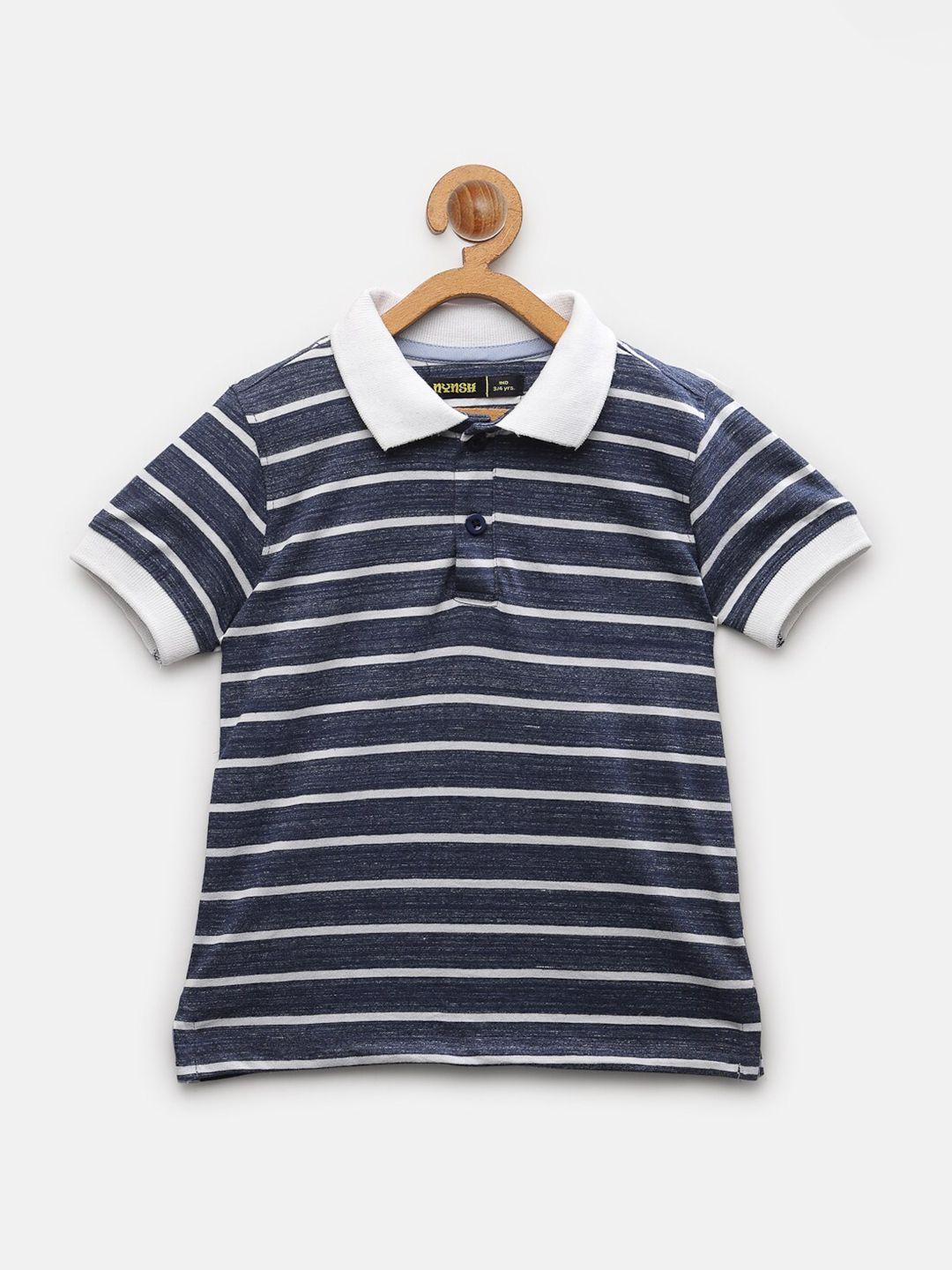 nynsh- pluss kids boys navy blue striped polo collar t-shirt