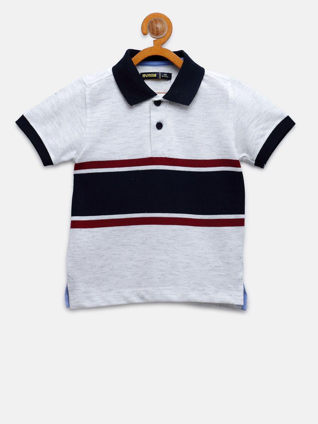 nynsh- pluss kids boys off white striped polo collar t-shirt