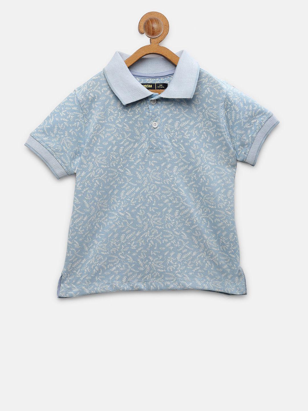 nynsh boys blue floral printed polo collar cotton t-shirt
