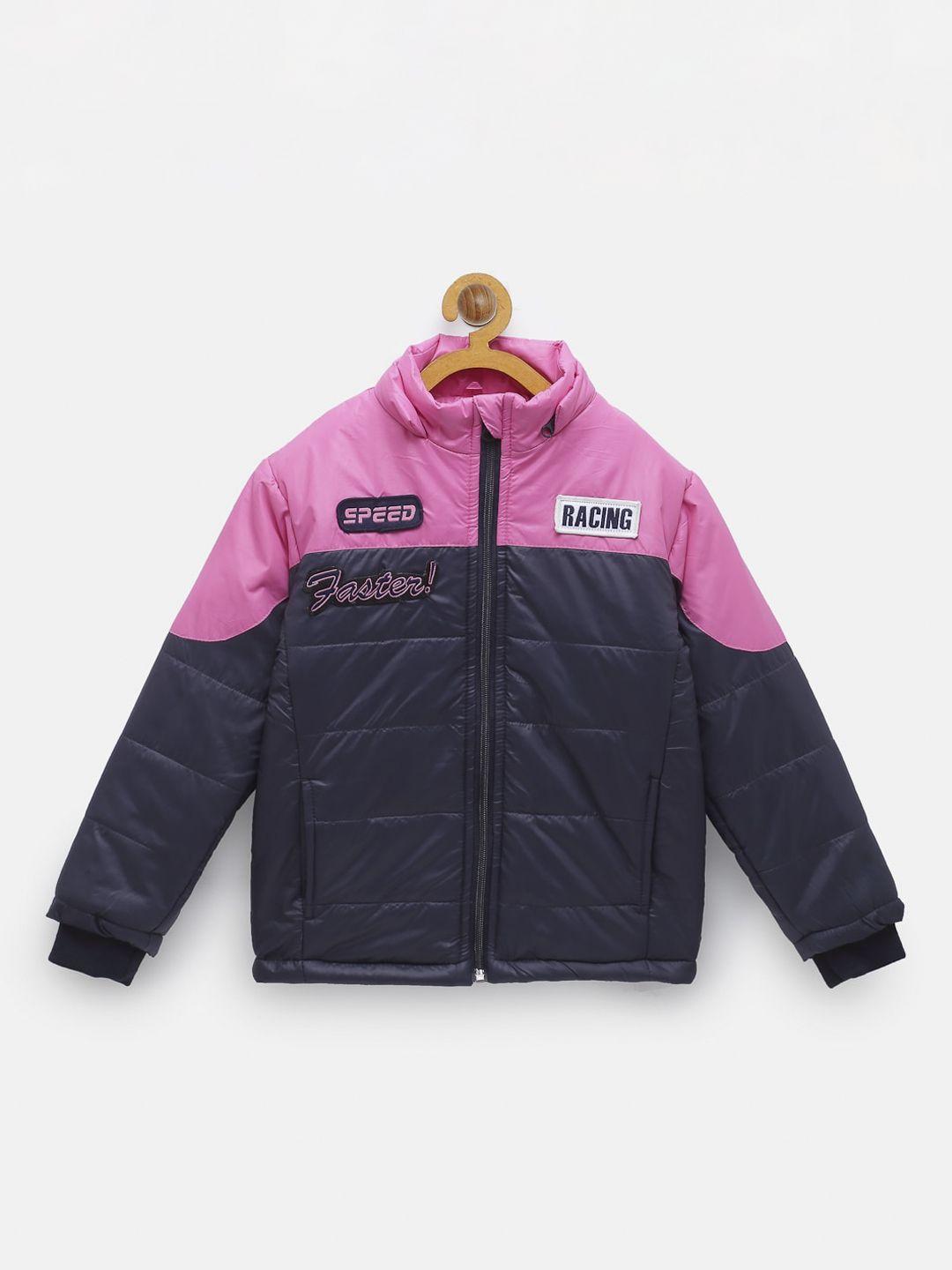 nynsh boys navy blue & pink colourblocked padded jacket