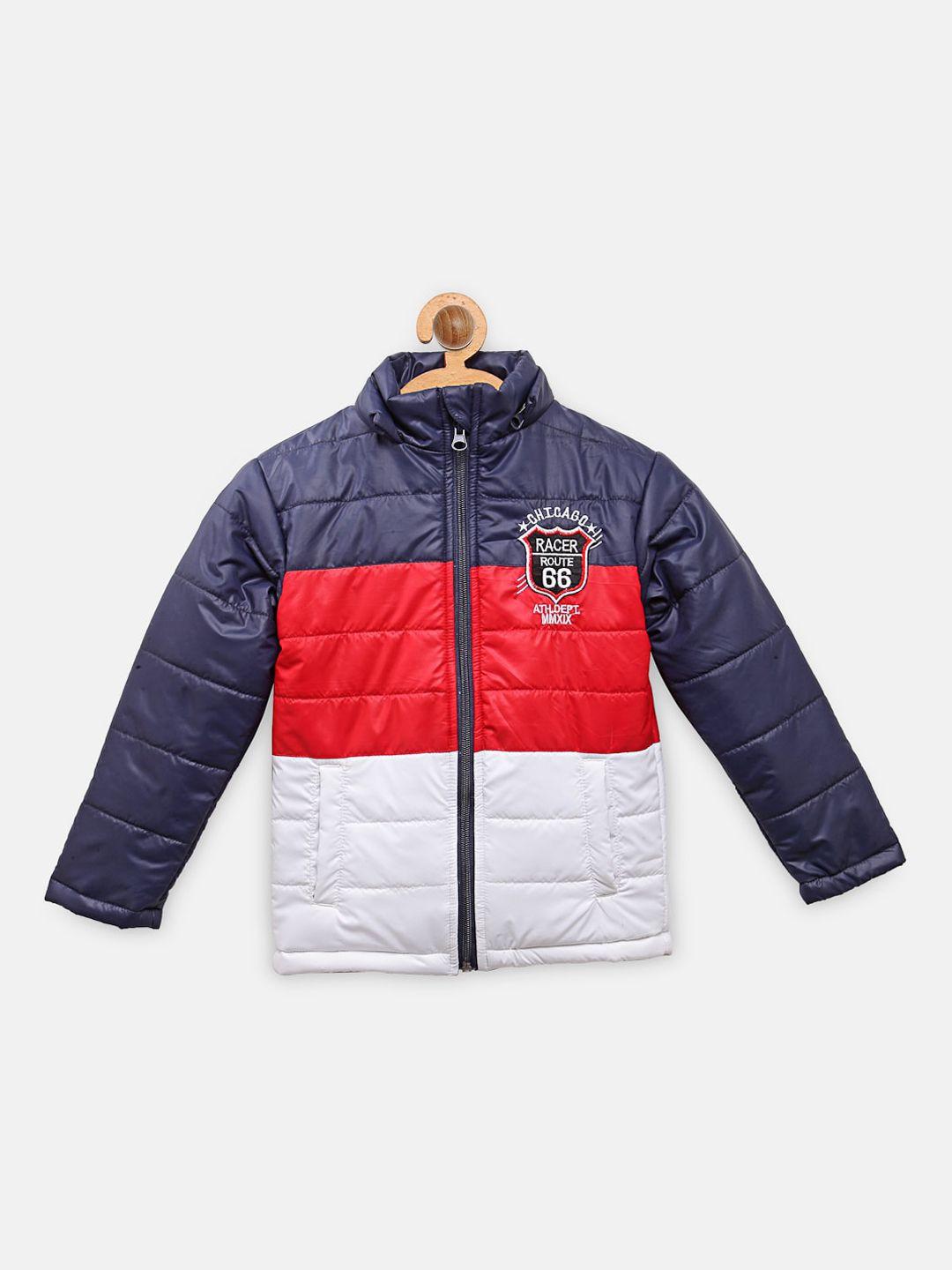 nynsh boys navy blue & red colourblocked puffer jacket