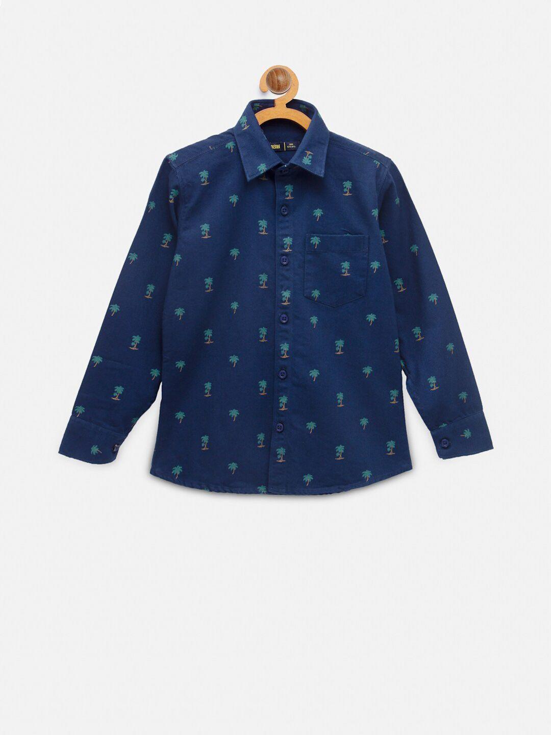 nynsh boys navy blue opaque printed casual shirt