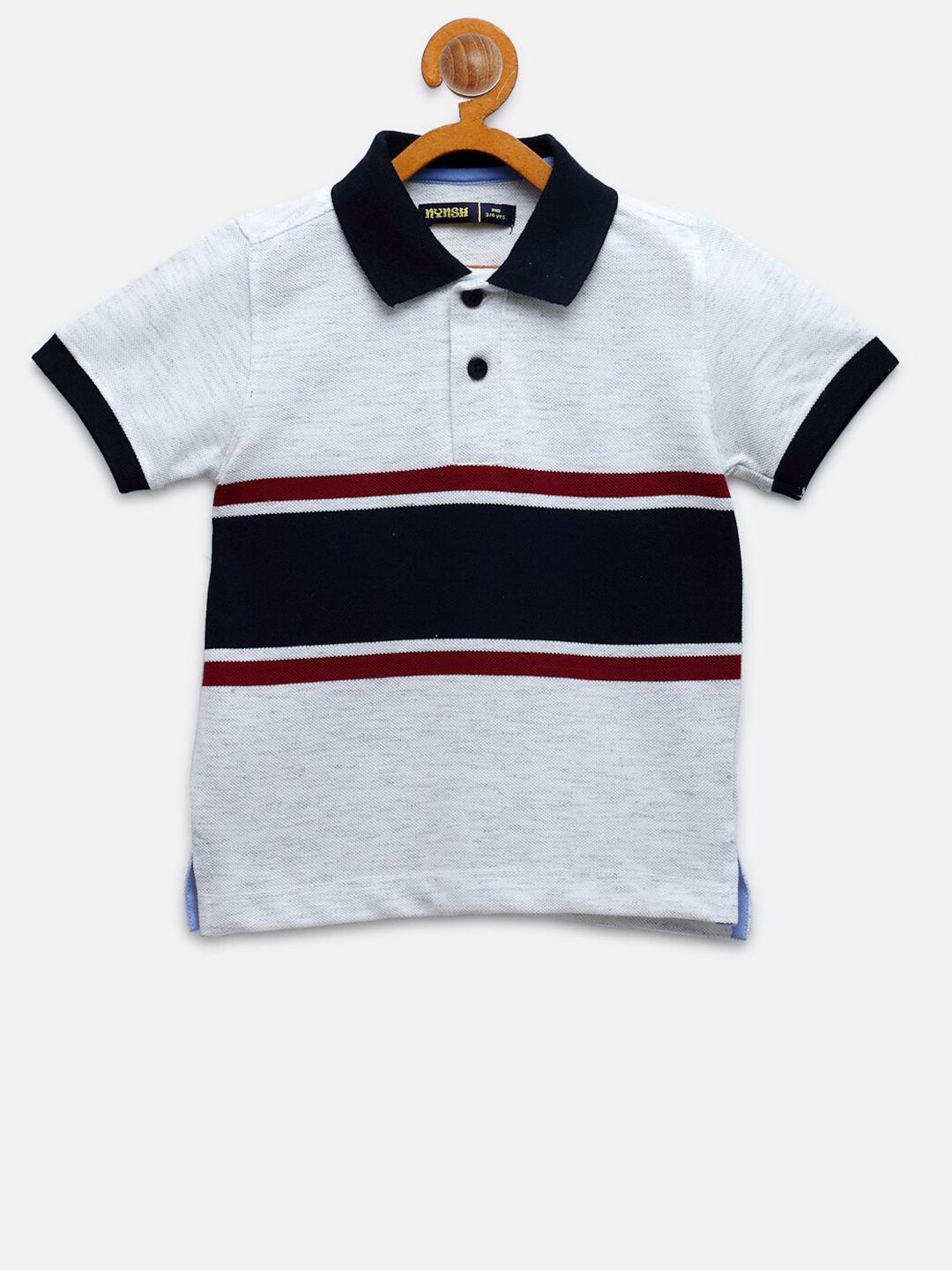 nynsh boys off white & black striped cotton polo collar t-shirt