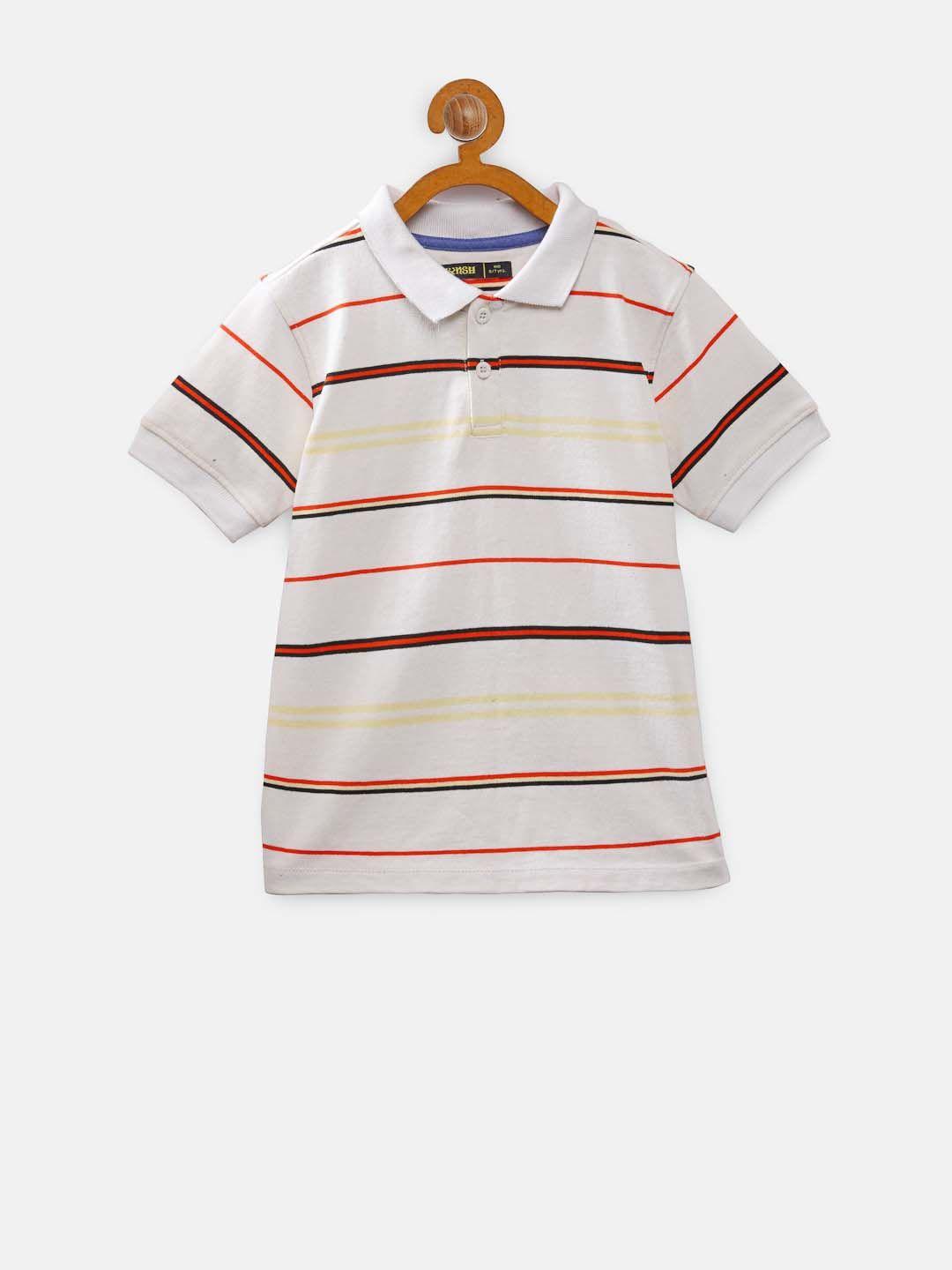 nynsh boys off white & red striped polo collar pure cotton t-shirt