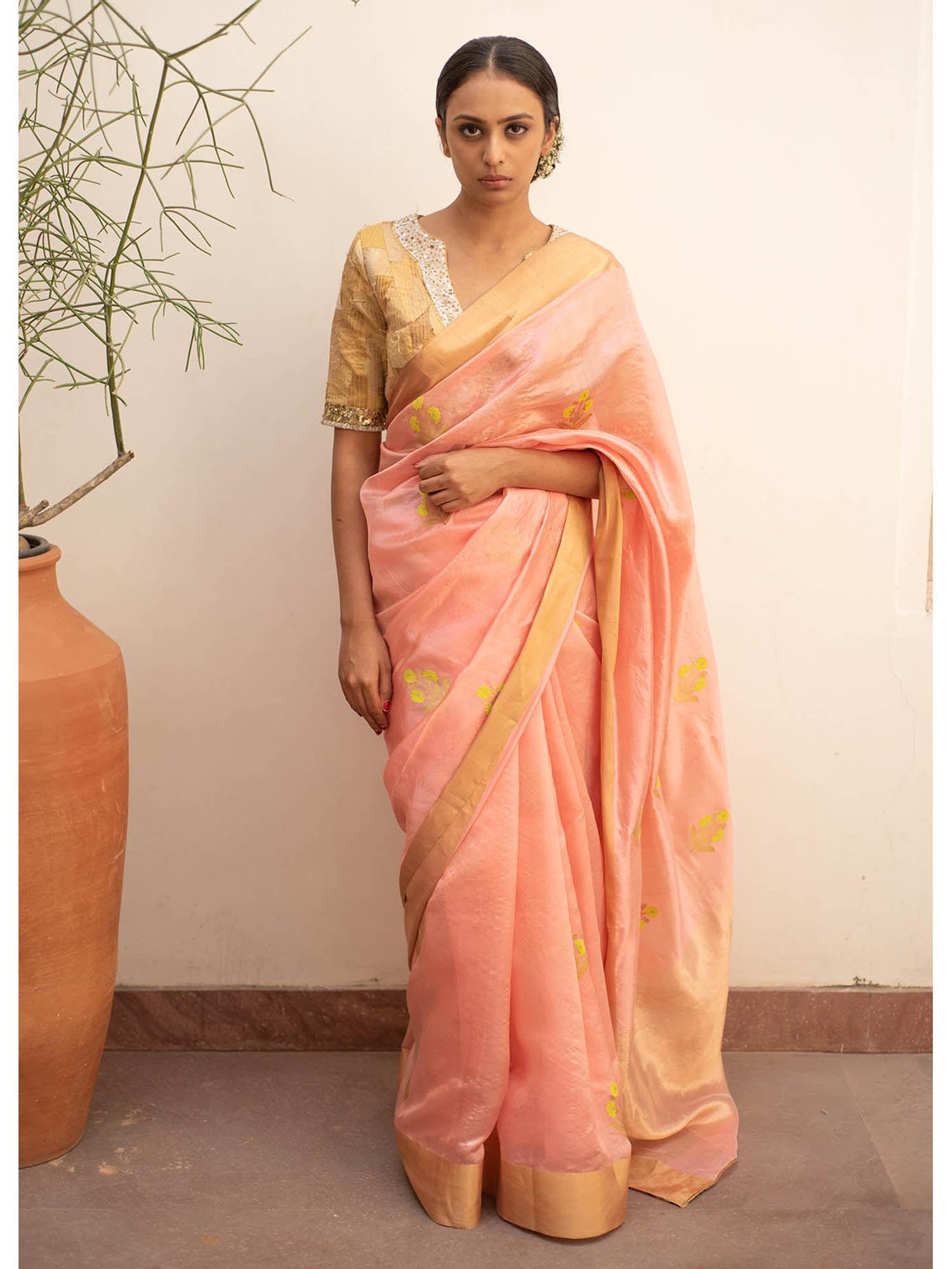 nyssa - blush silk chanderi saree with unstitched blouse