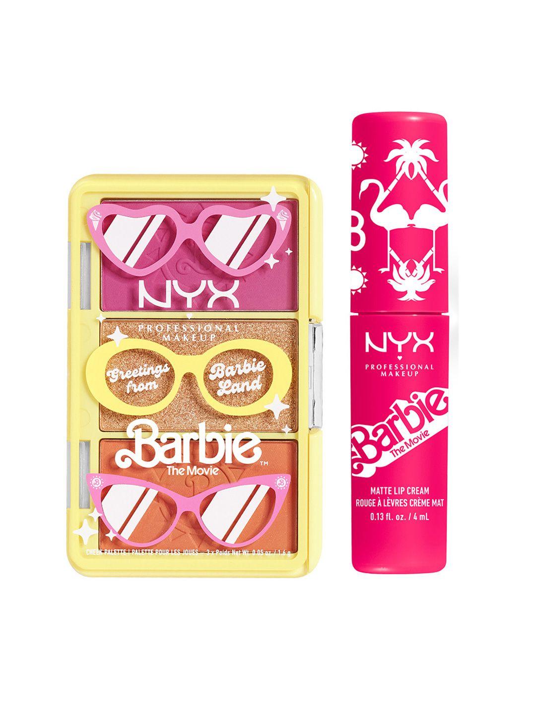 nyx professional makeup set of barbie the movie lip cream & barbie on the go cheek palette