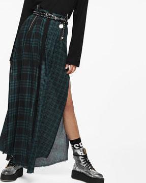 o-boggy checked skirt with side slit