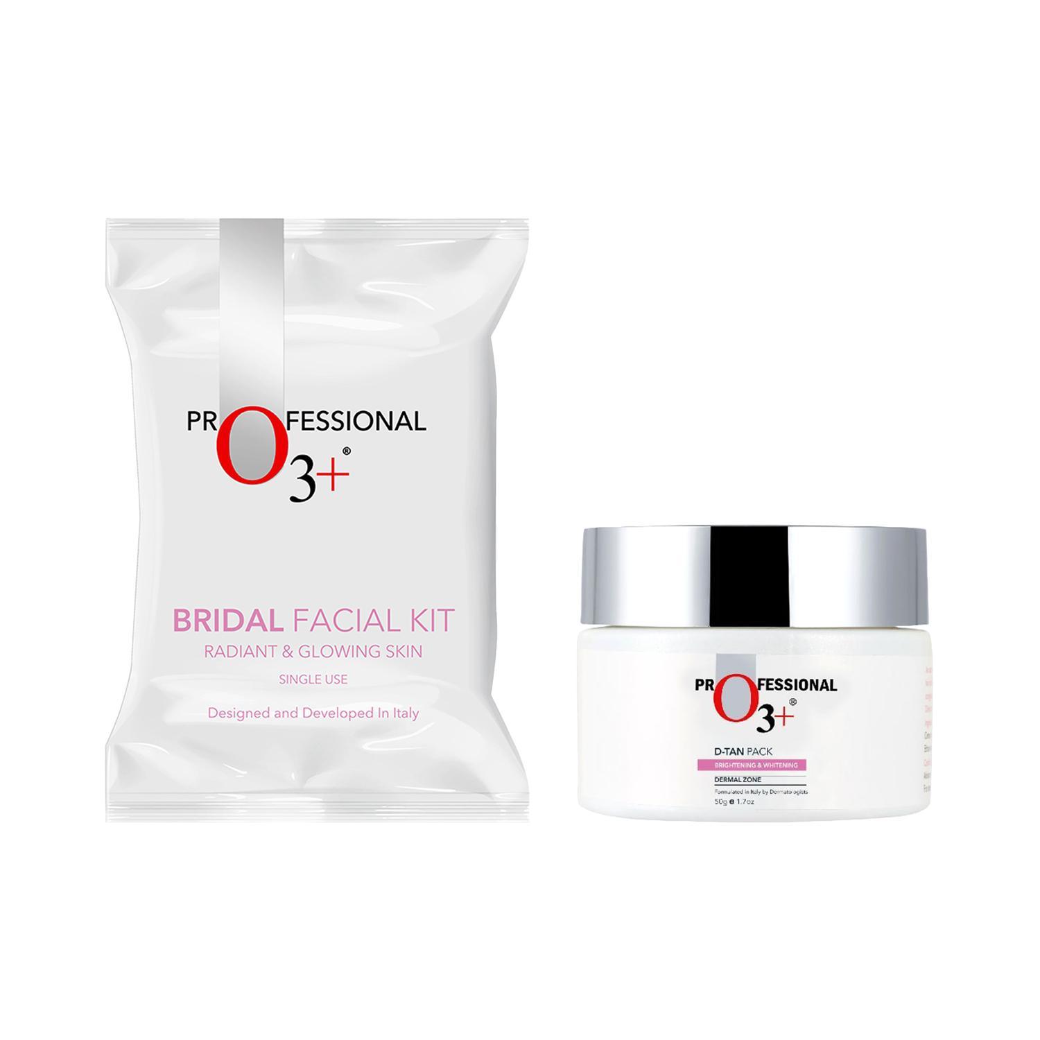 o3+ brightening & glow dermal zone d-tan pack (50g) & bridal facial kit glowing skin care combo