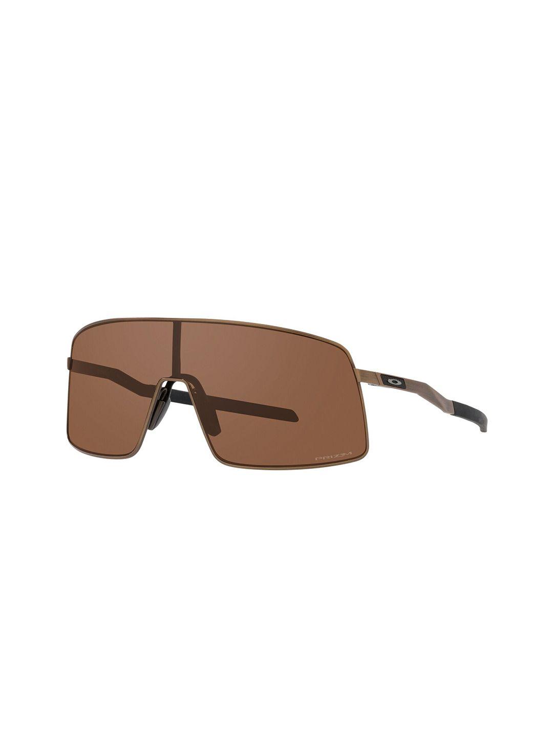 oakley men brown lens & black shield sunglasses with uv protected lens