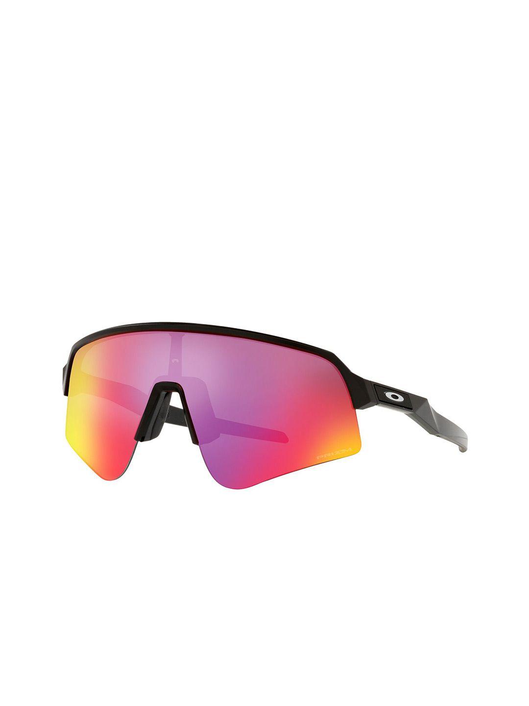 oakley men red lens & black shield sunglasses with uv protected lens