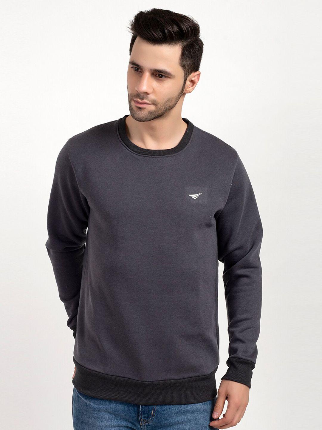 oakmans men charcoal round neck fleece sweatshirt